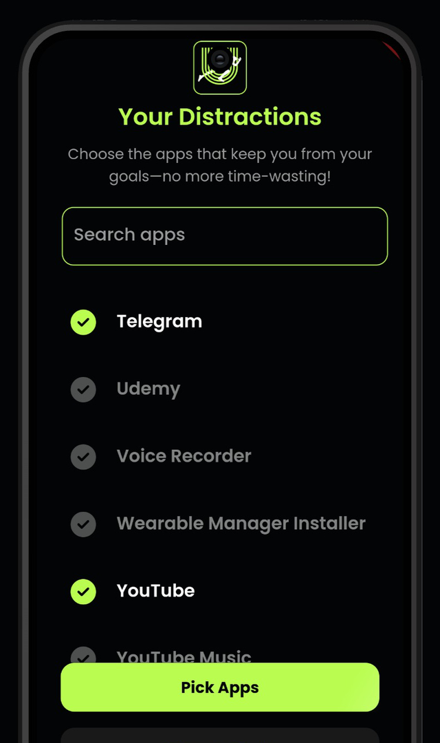 Unlock with Fitness app selection screen