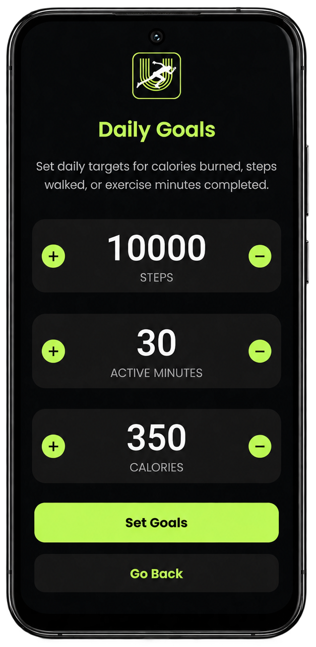 Unlock with Fitness daily goal controls for steps, active minutes and calories